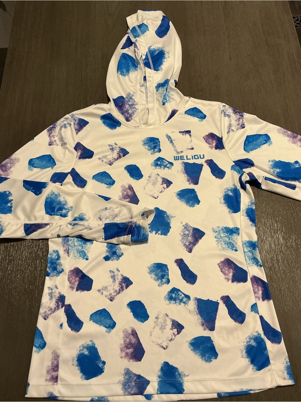 Weligu Blue Watercolor Sun Protection Fishing Hoodie Size S